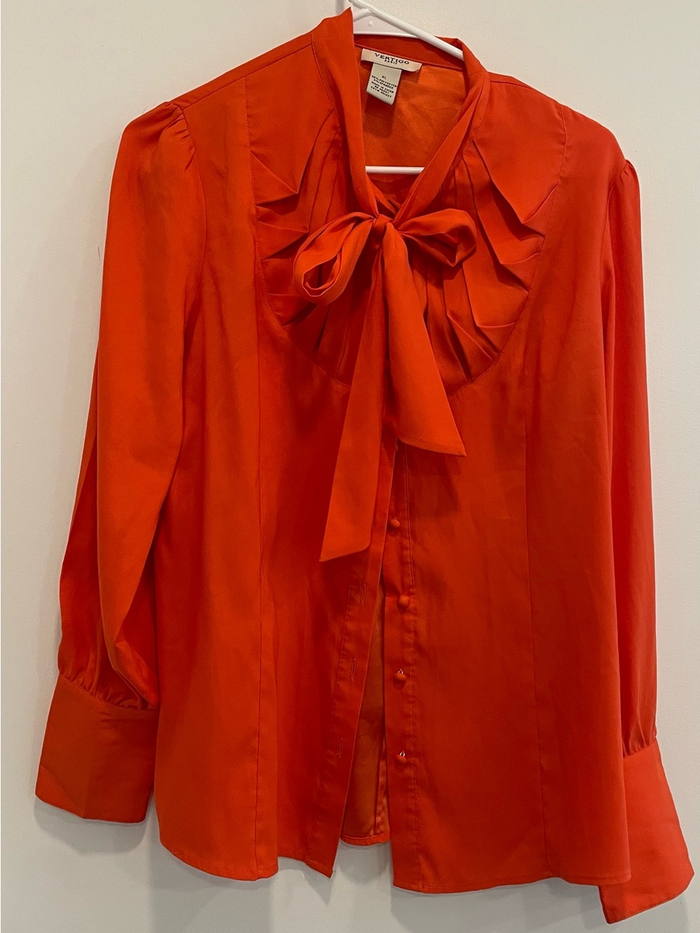Vertigo Paris Orange Bow-Tie Button Down Blouse XL Polyester Corpcore